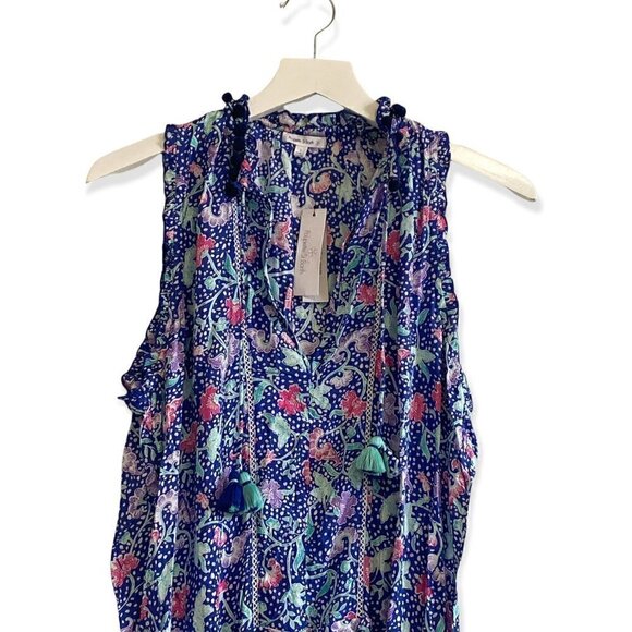 NWT Poupette St Barth Clara Ruffled Mini Dress in Blue Cary,  size L - Picture 3 of 12